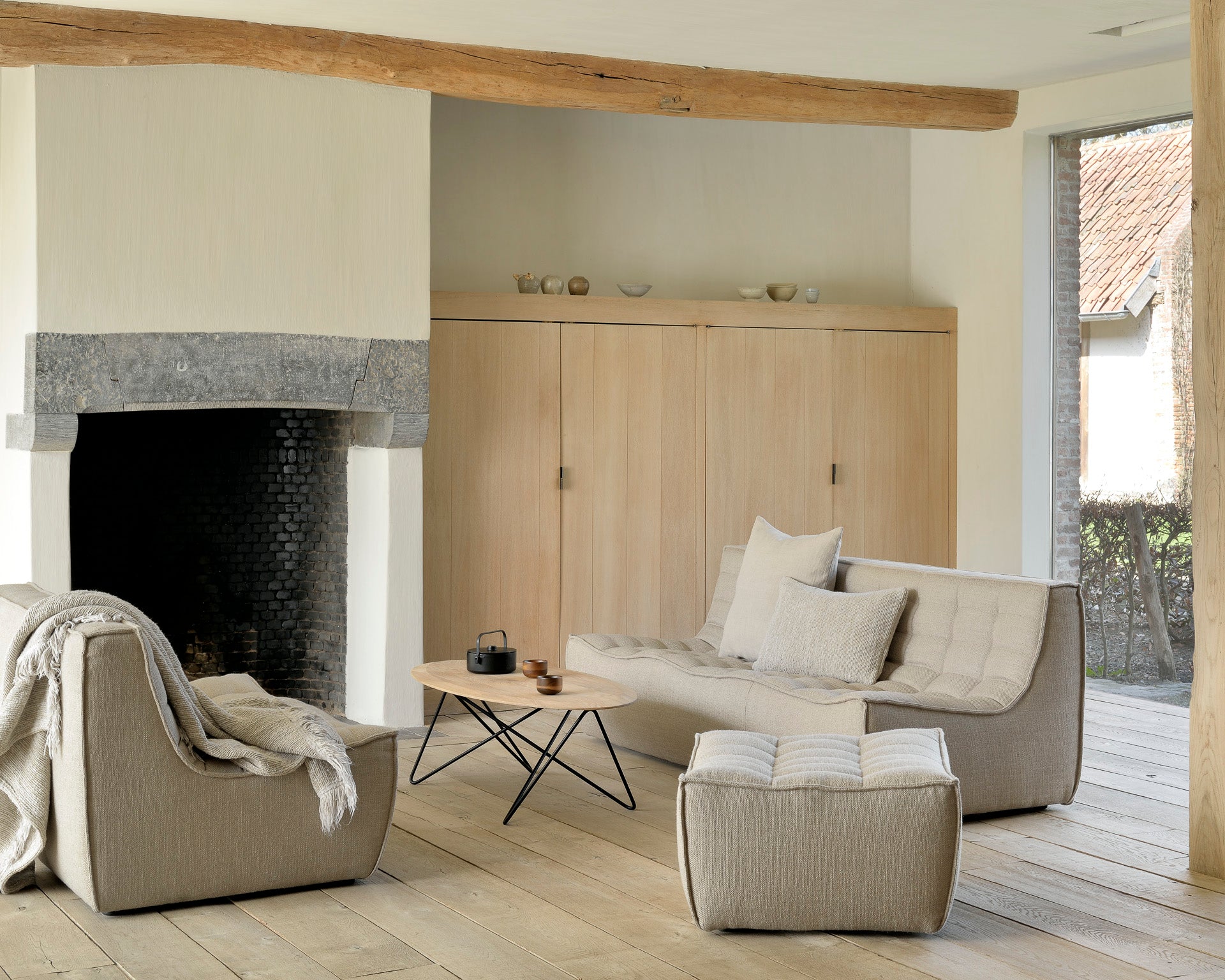 N701 Footstool | Beige Fabric