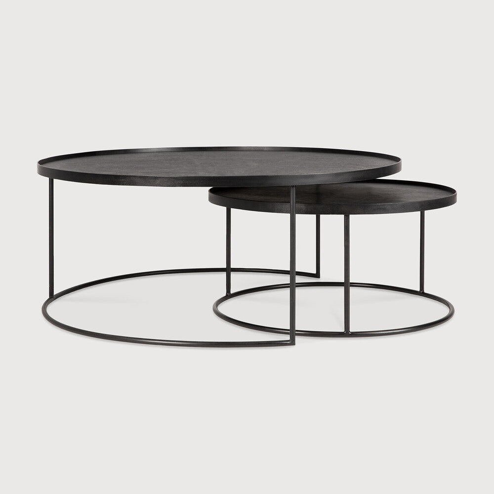 Tray Coffee Table Set | Varnished Wood | Black | Round | Xl | Trays Not Included