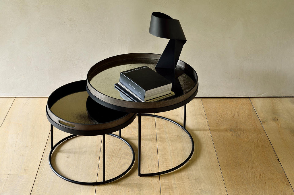 Tray Coffee Table Set | Varnished Wood | Black | Round | Xl | Trays Not Included