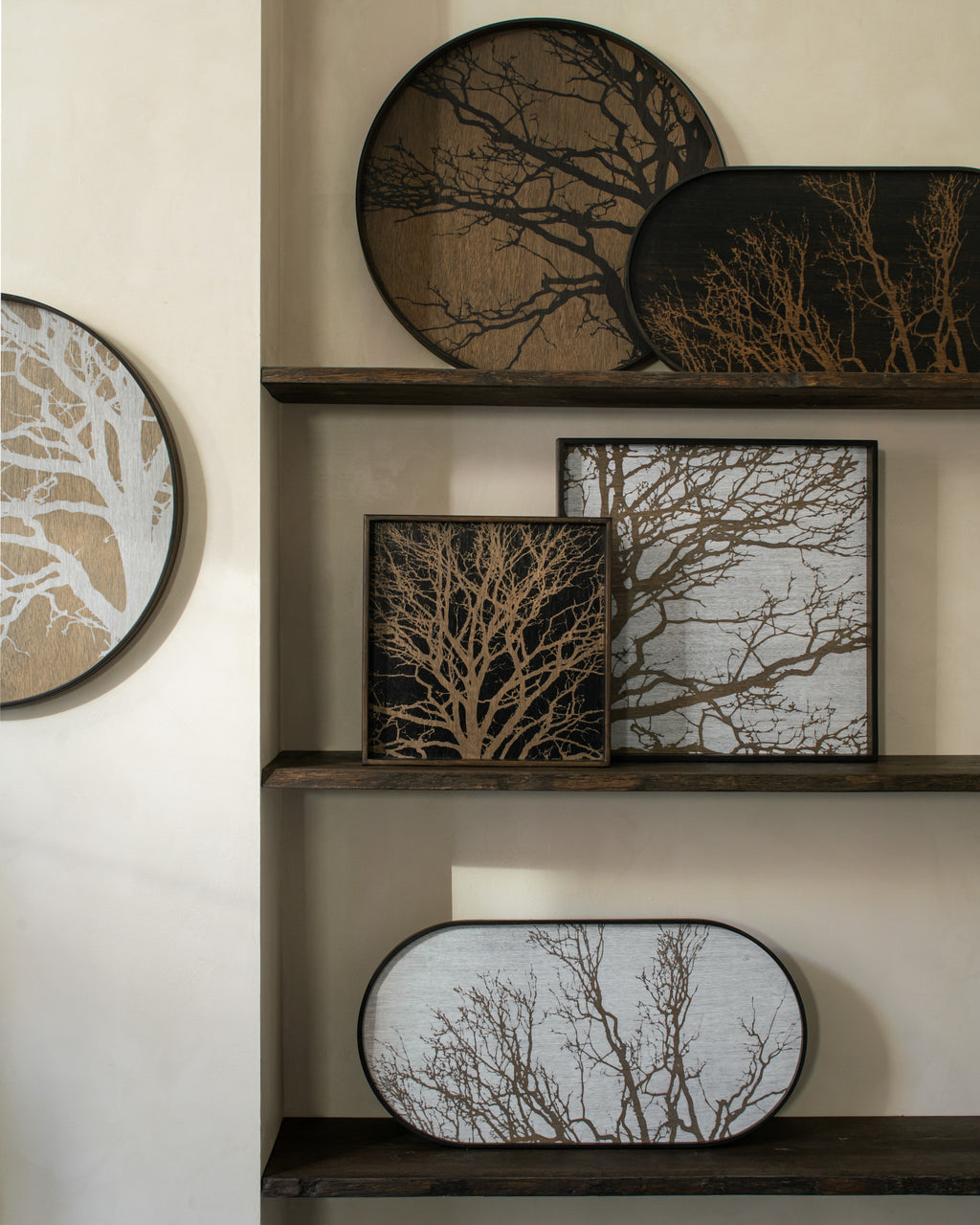 Tree Tray | Varnished Wood | White | Round | L