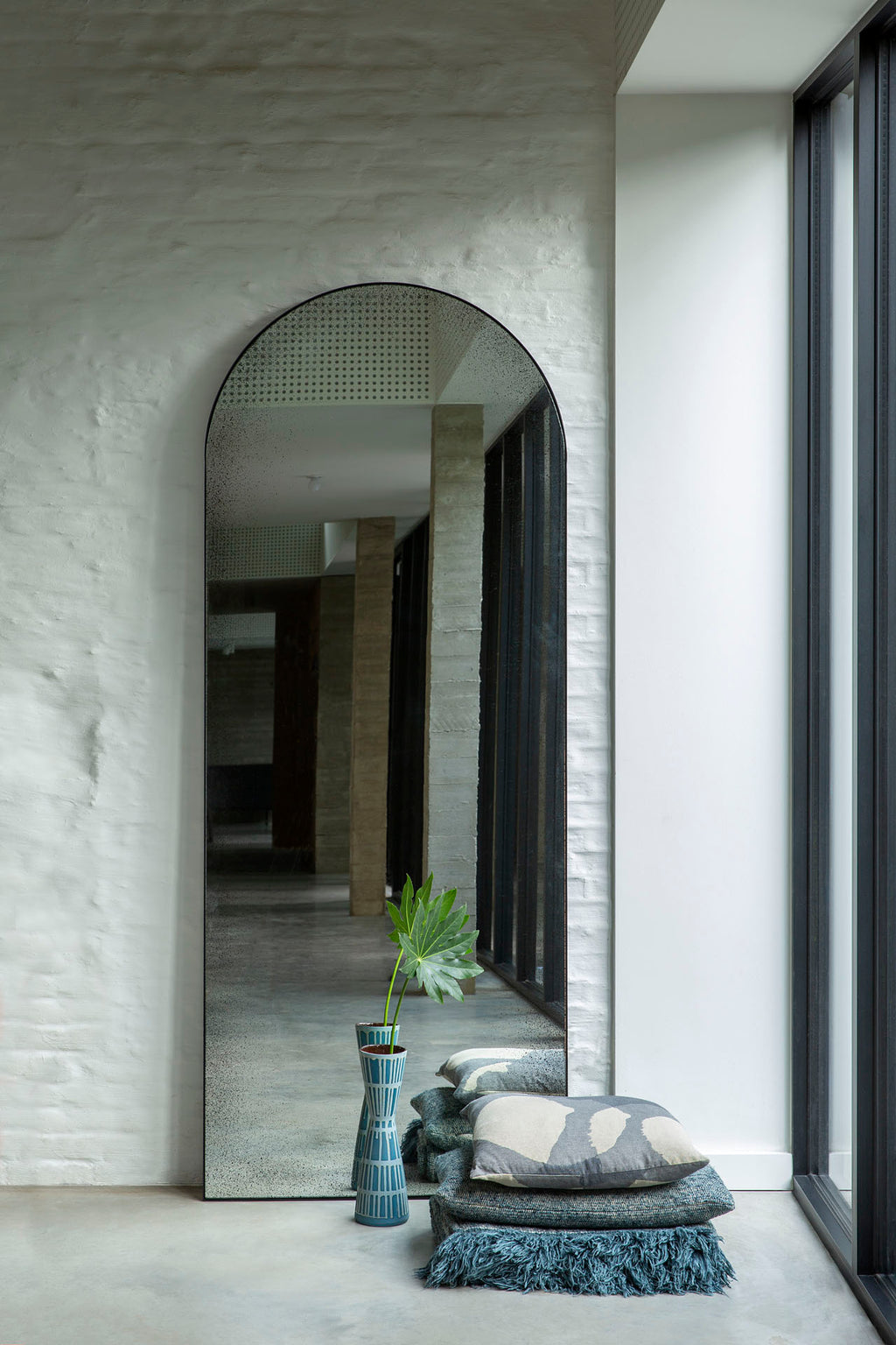 Gate Floor Mirror | Clear | Black Metal Frame | Medium Aged