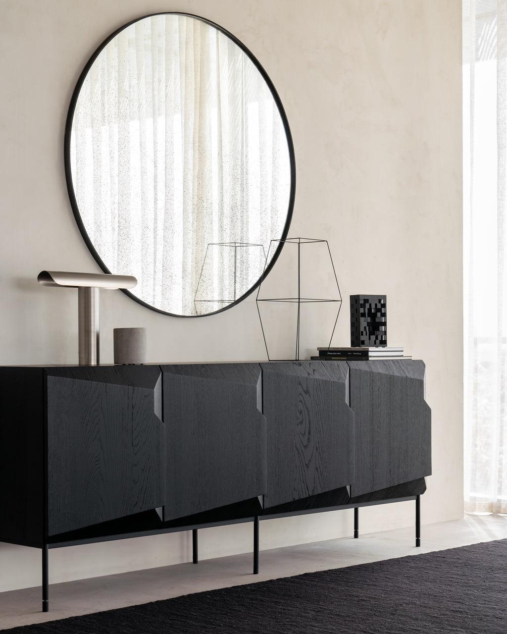 Stairs Sideboard | Varnished Oak | Black | 4 Doors