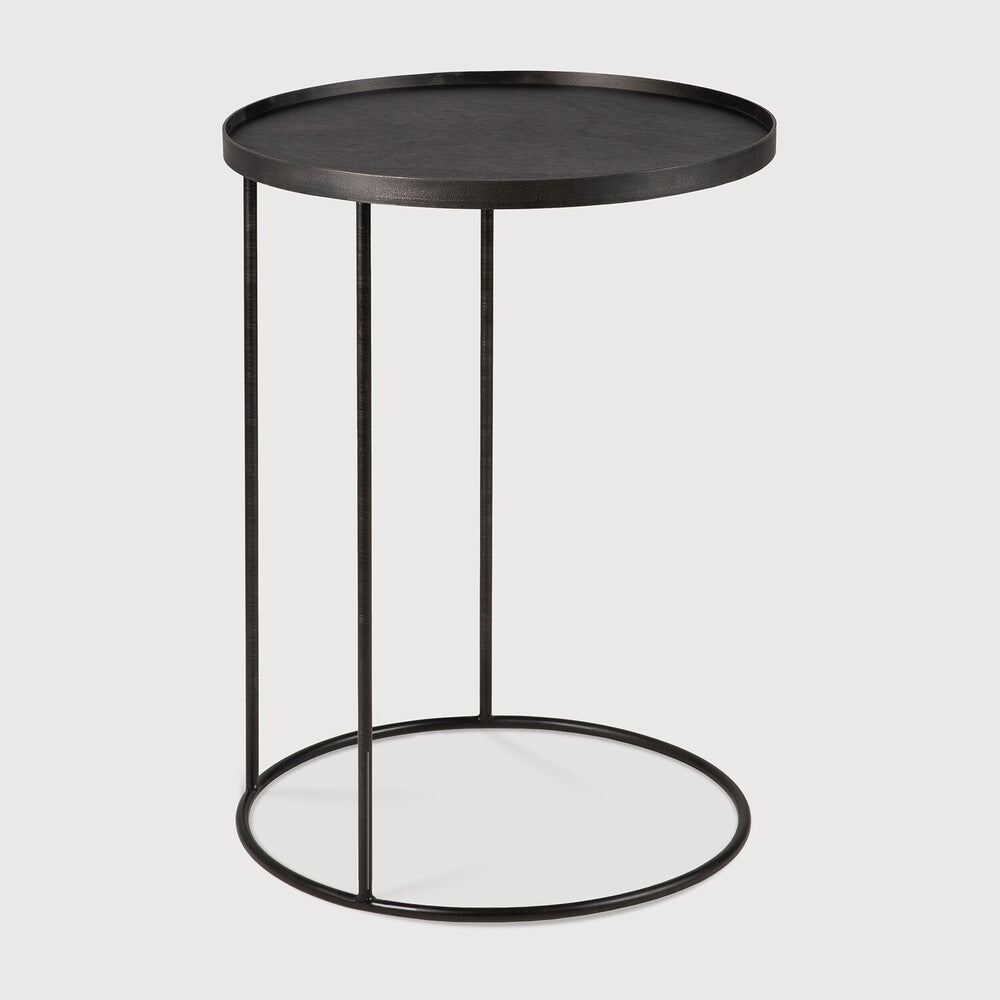 Tray Side Table | Varnished Wood | Black | Round | S | Tray Not Included