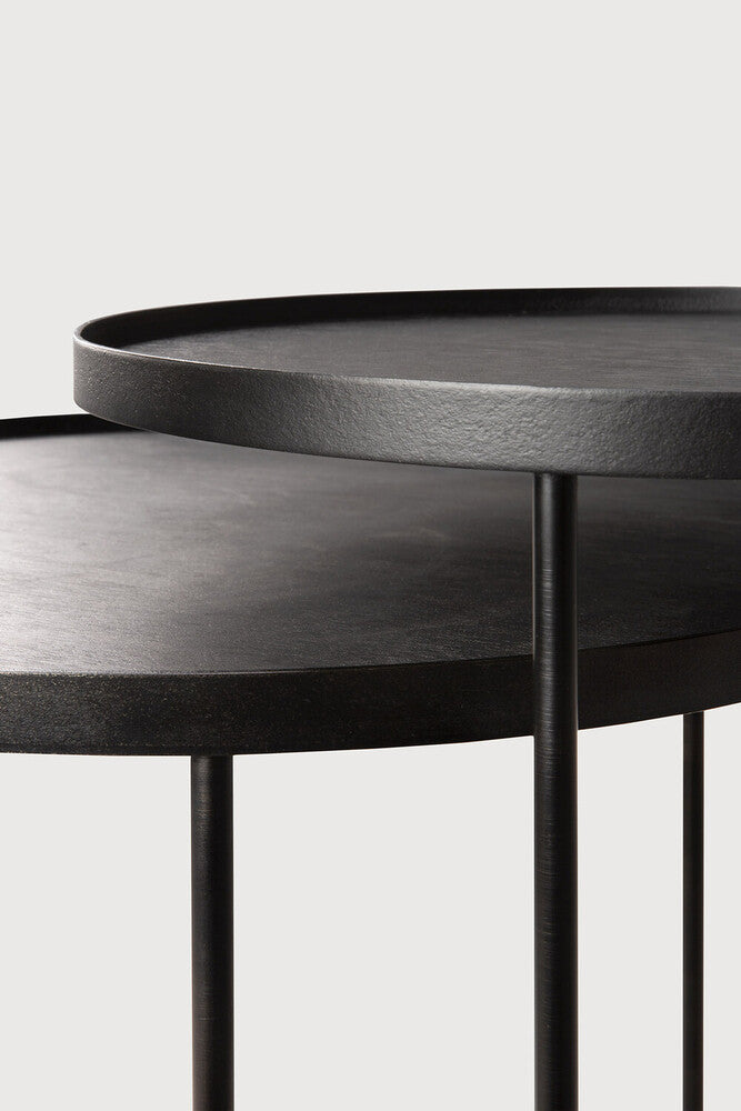Tray Side Table Set | Varnished Wood | Black | Round | S/L | Trays Not Included
