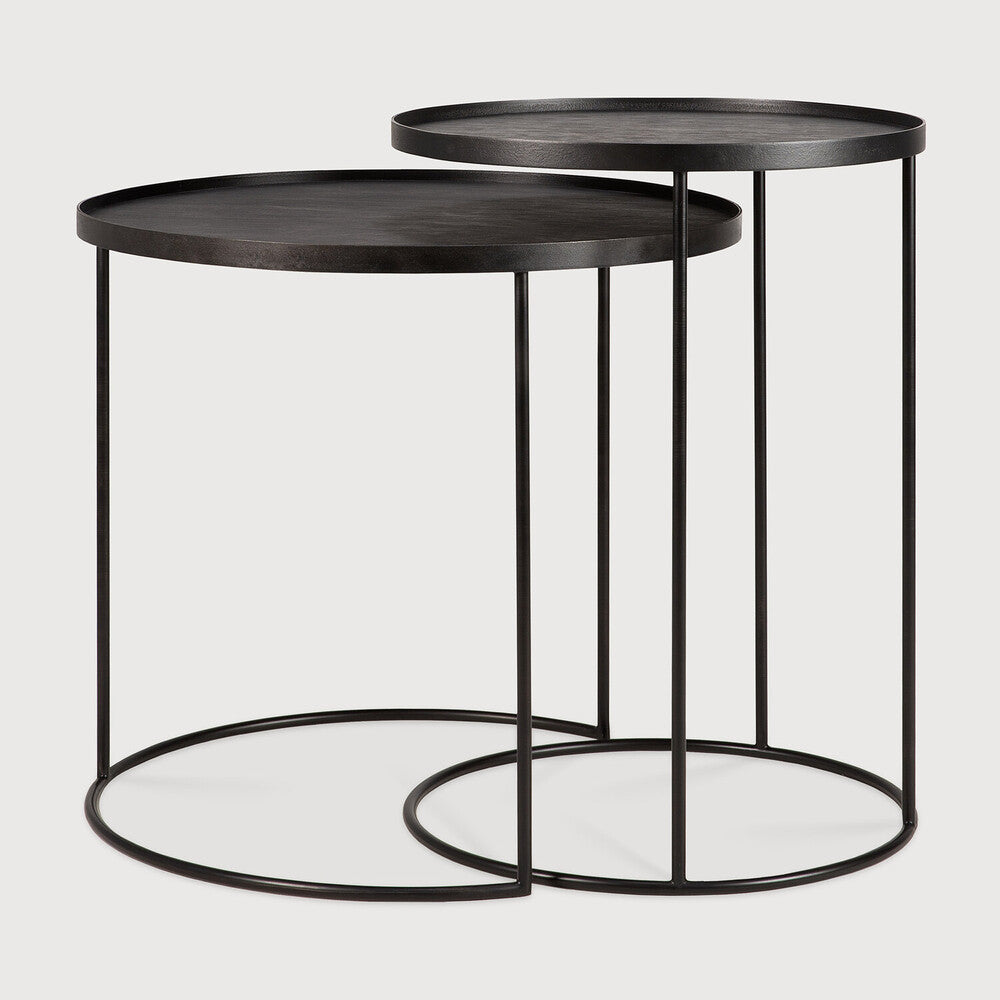 Tray Side Table Set | Varnished Wood | Black | Round | S/L | Trays Not Included