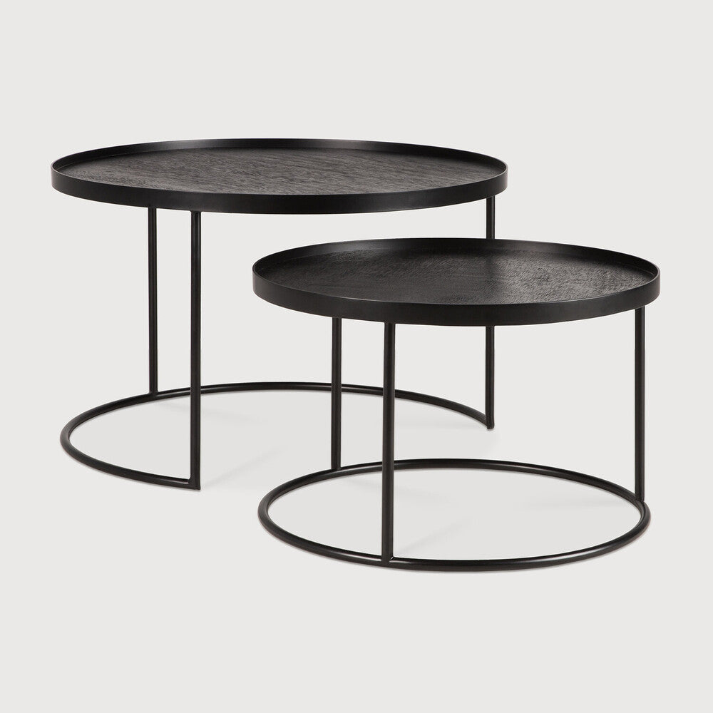Tray Coffee Table Set | Varnished Wood | Black | Round | S/L | Trays Not Included