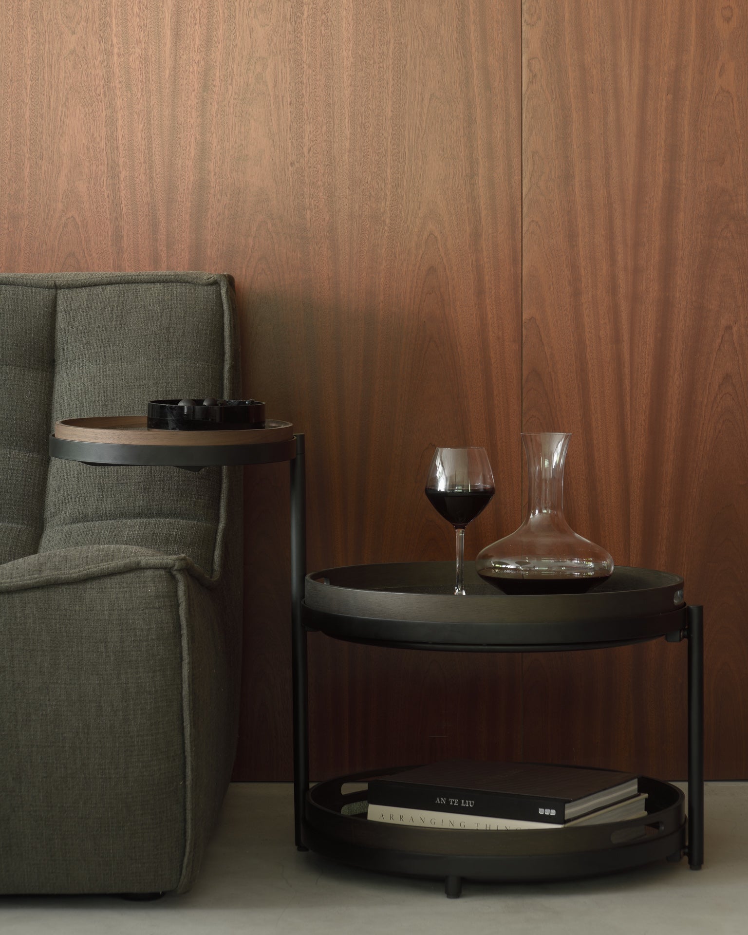 Swivel Tray Side Table | Varnished Wood | Black | Round | Xs | Tray Not Included