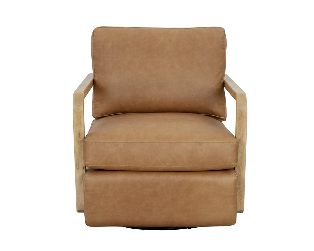 Castell Swivel Lounge Chair - Rustic Oak - Ludlow Sesame Leather