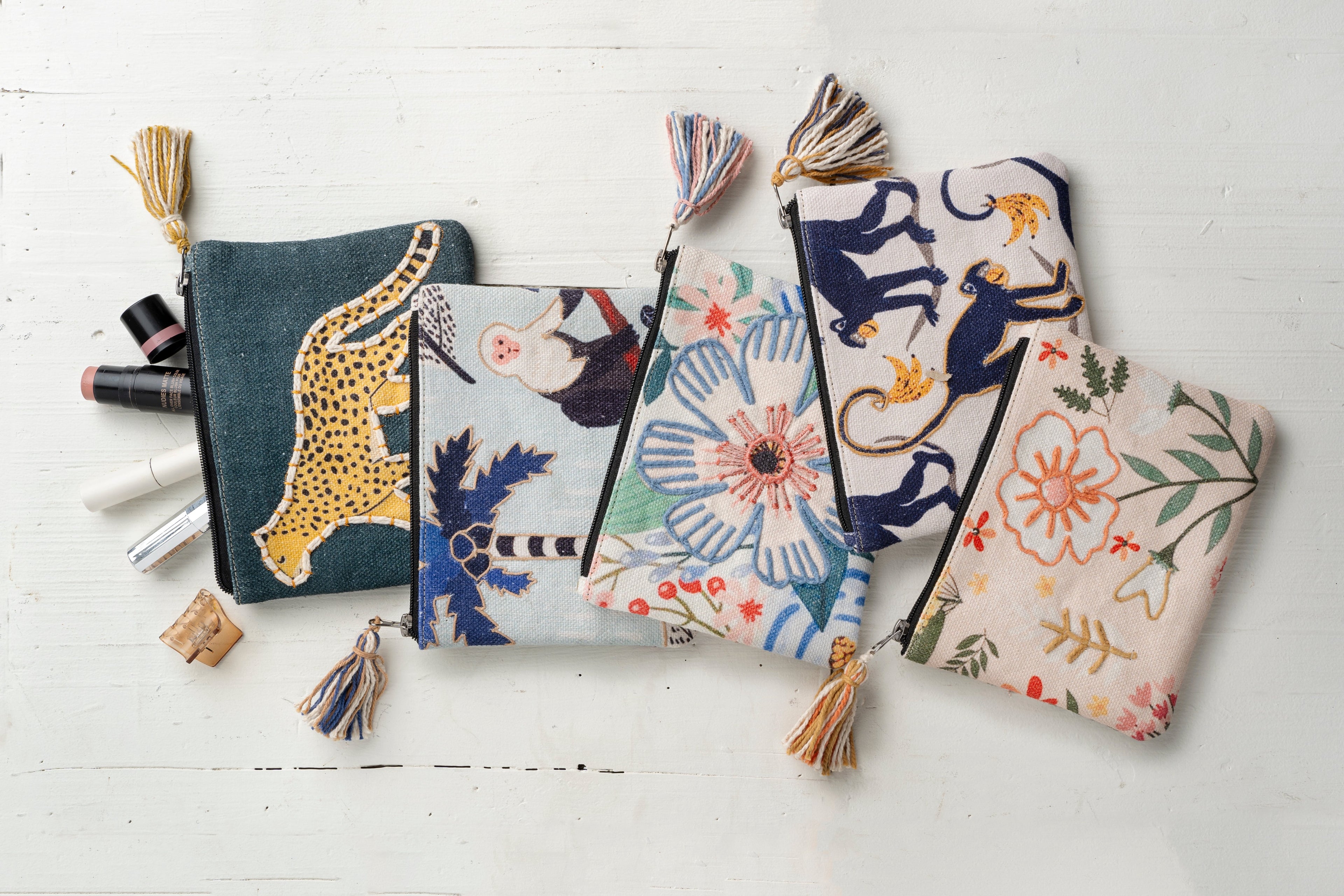 Tropical Monkey Embroidered Pouch