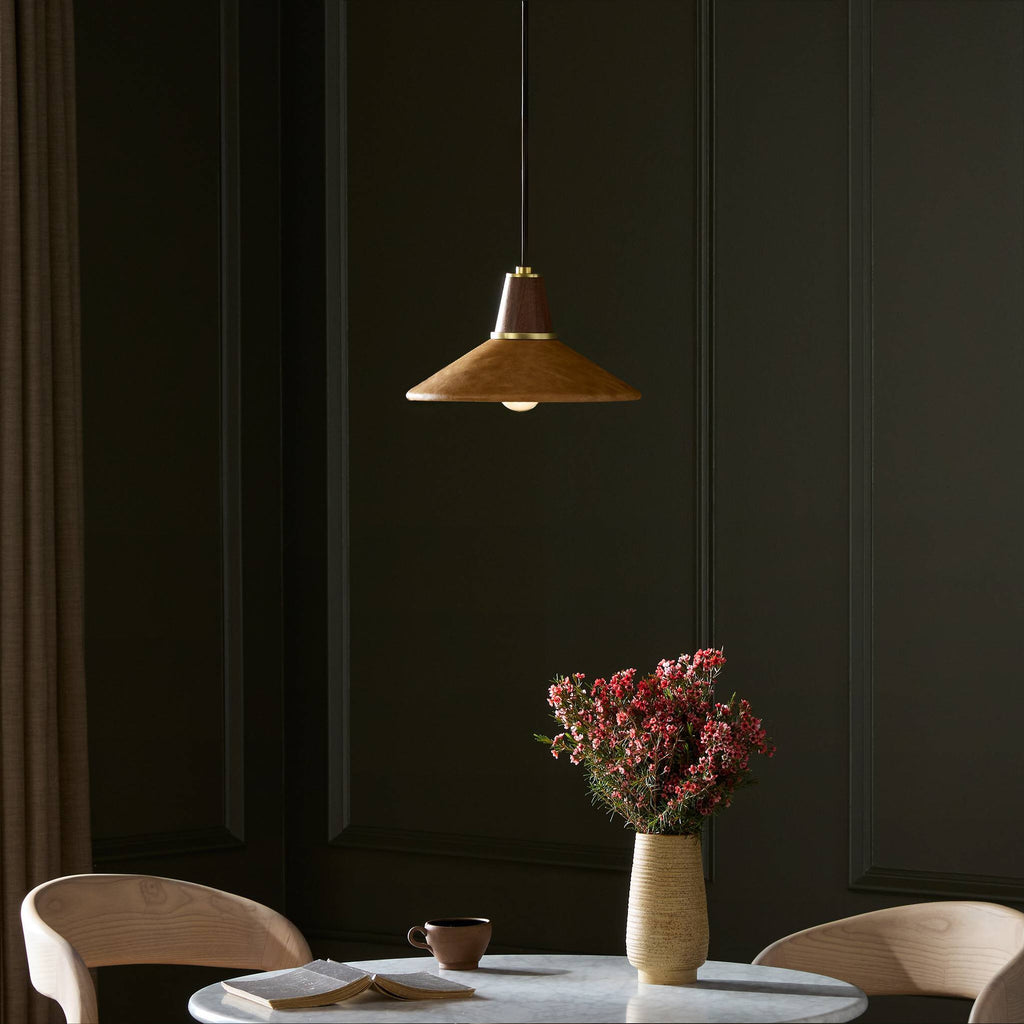 Cullen Pendant - Camel Leather | Shiny White