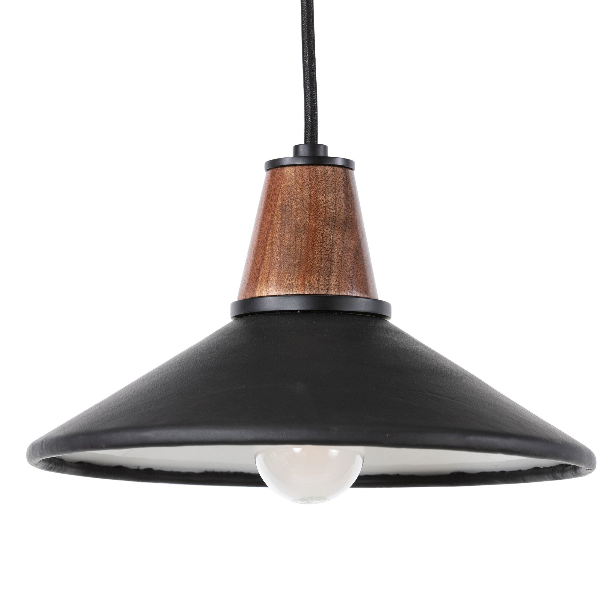Cullen Pendant - Black Leather | Shiny White