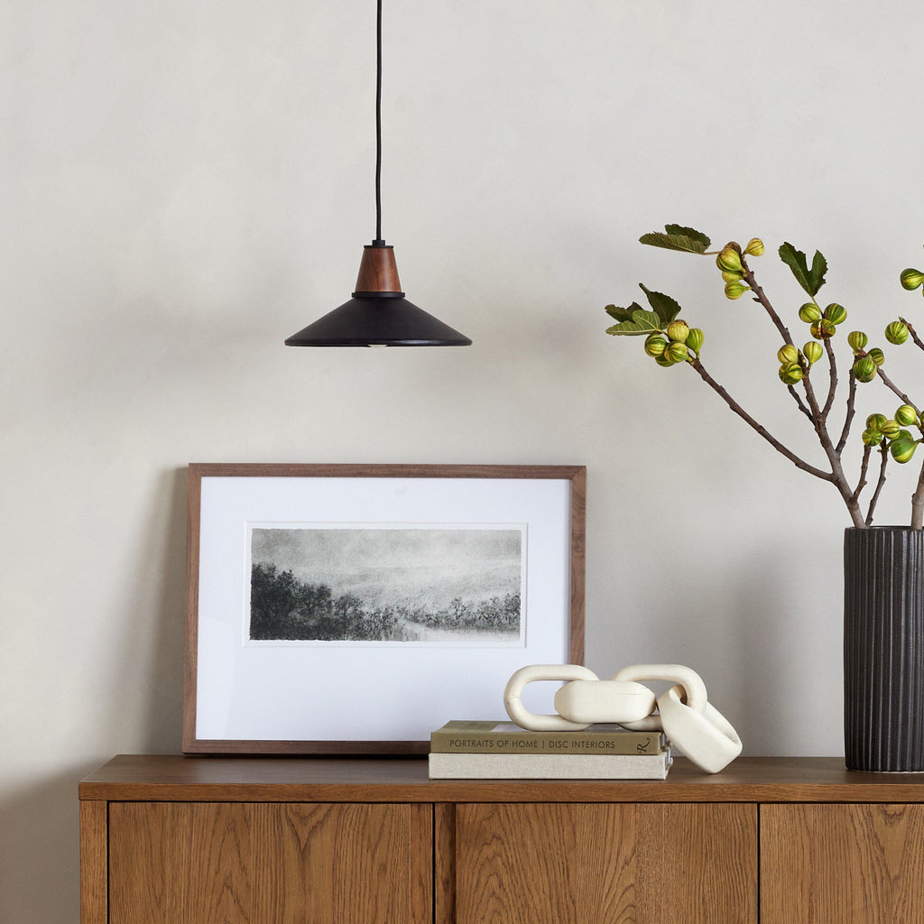 Cullen Pendant - Black Leather | Shiny White