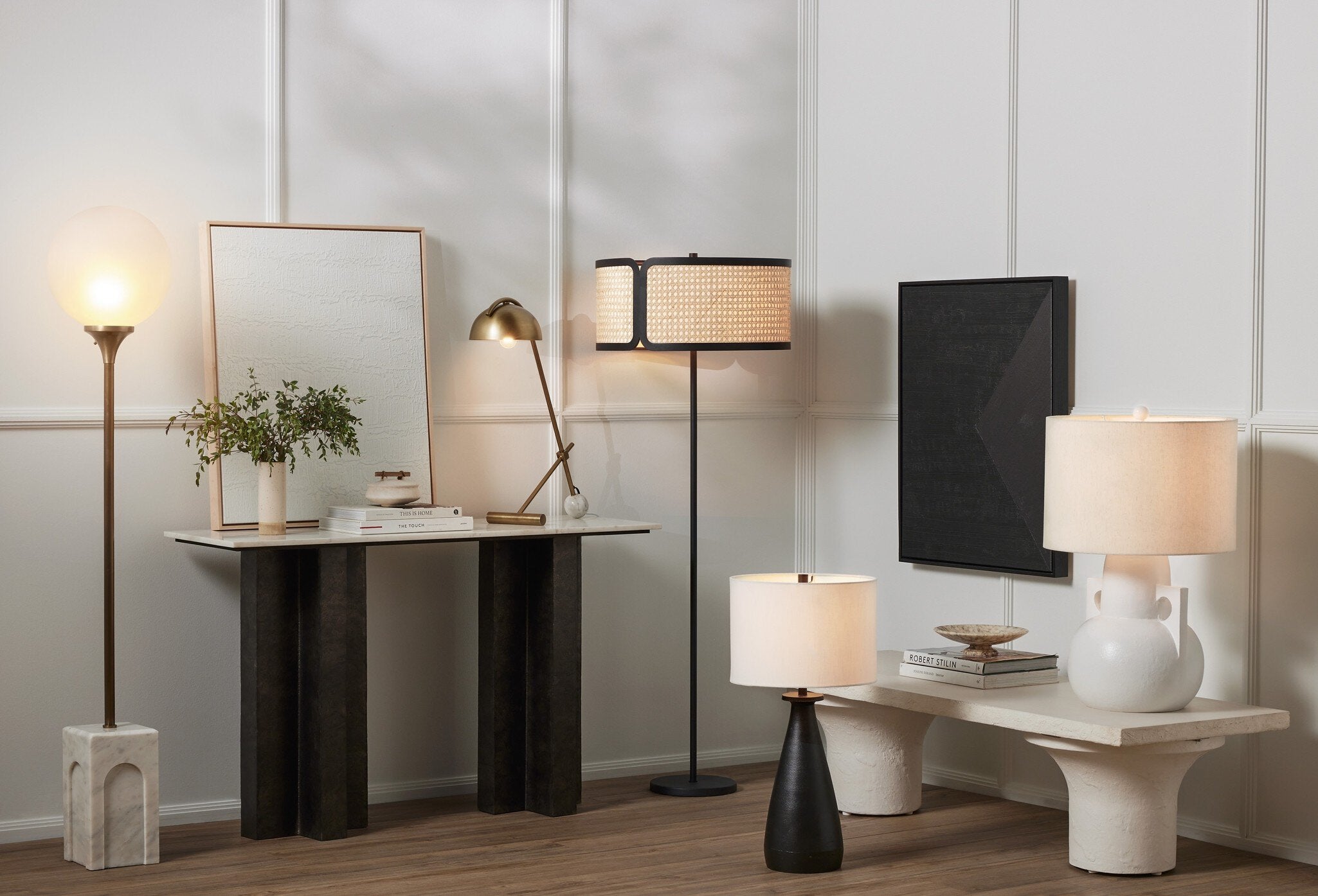 Becker Table Lamp - Charcoal and White Marble