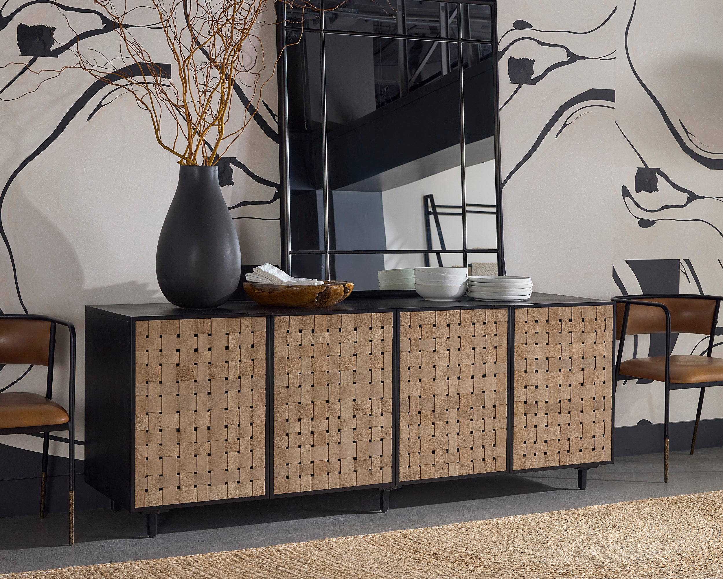 Omari Sideboard - Large - Suede Light Tan Leather