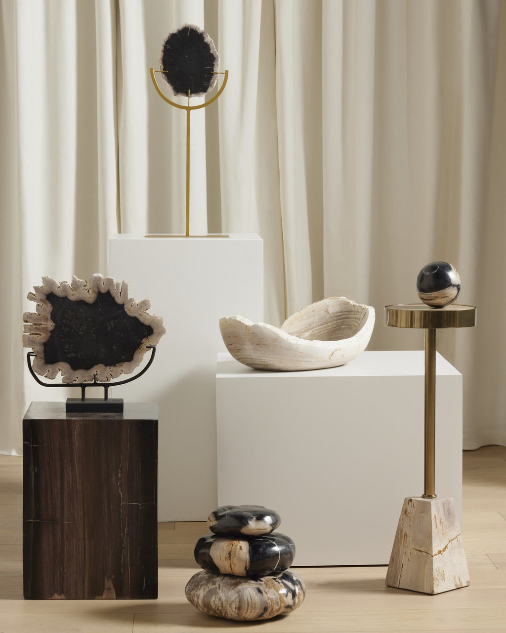 Petrified Wood Sculpture - Matte Black Iron