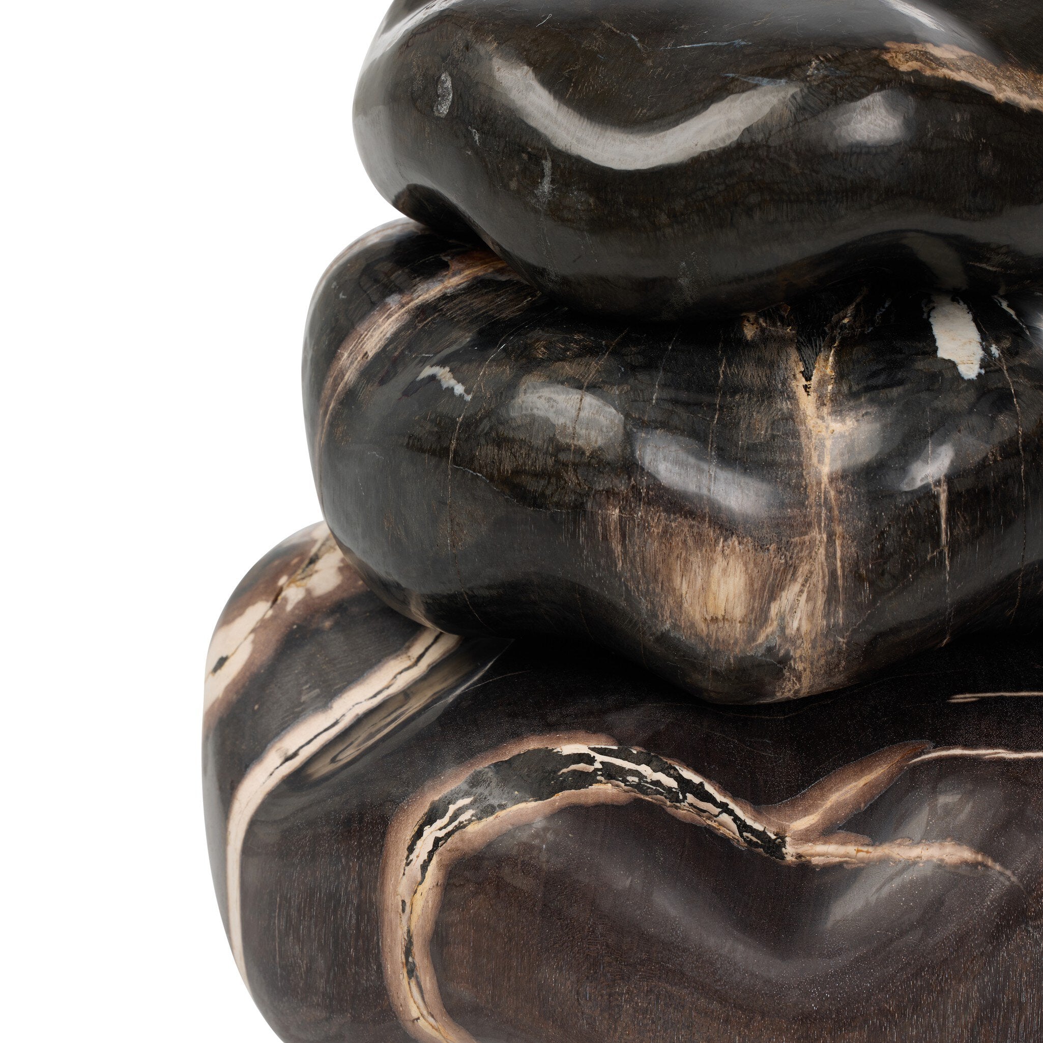 Petrified Wood Organic Sculpture, Set Of 3 - Dark Petrified Wood