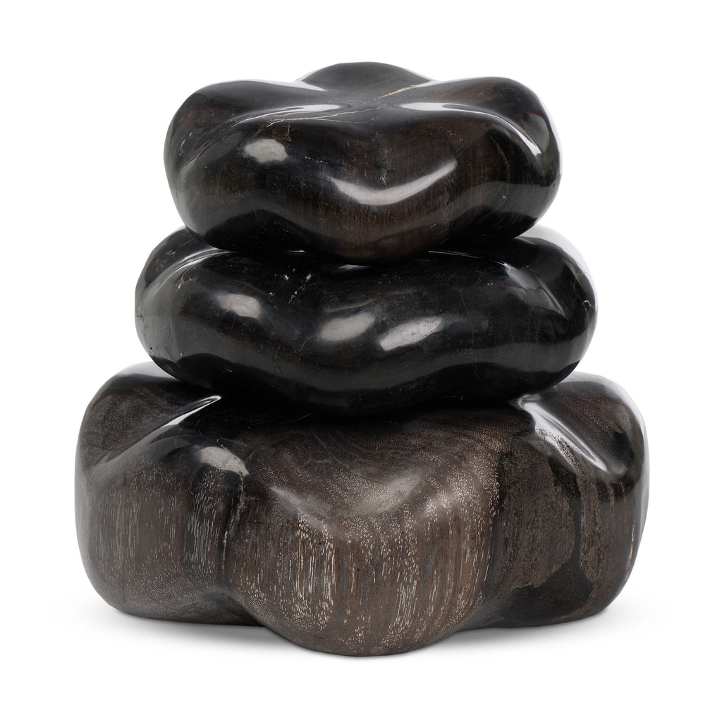 Petrified Wood Organic Sculpture, Set Of 3 - Dark Petrified Wood