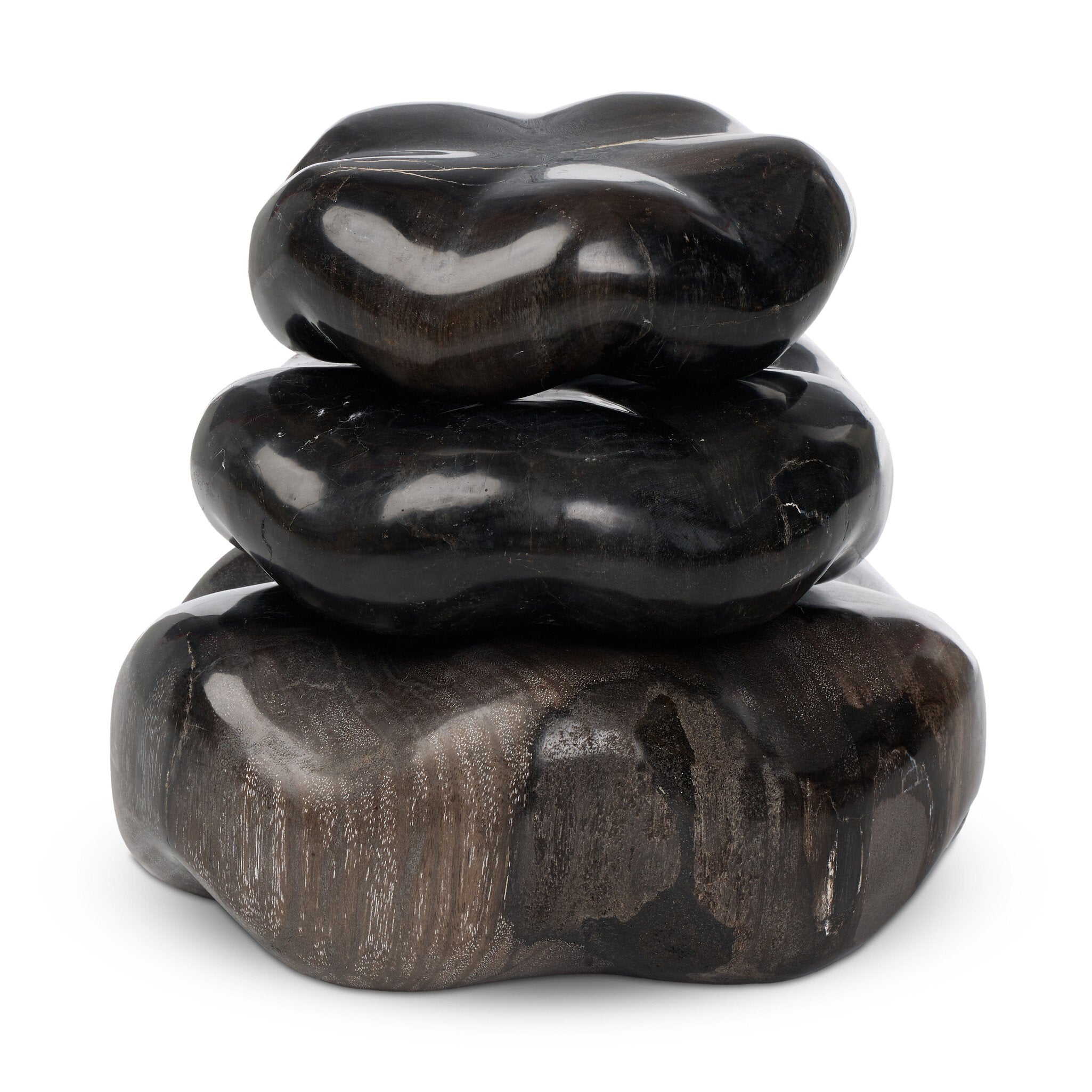 Petrified Wood Organic Sculpture, Set Of 3 - Dark Petrified Wood