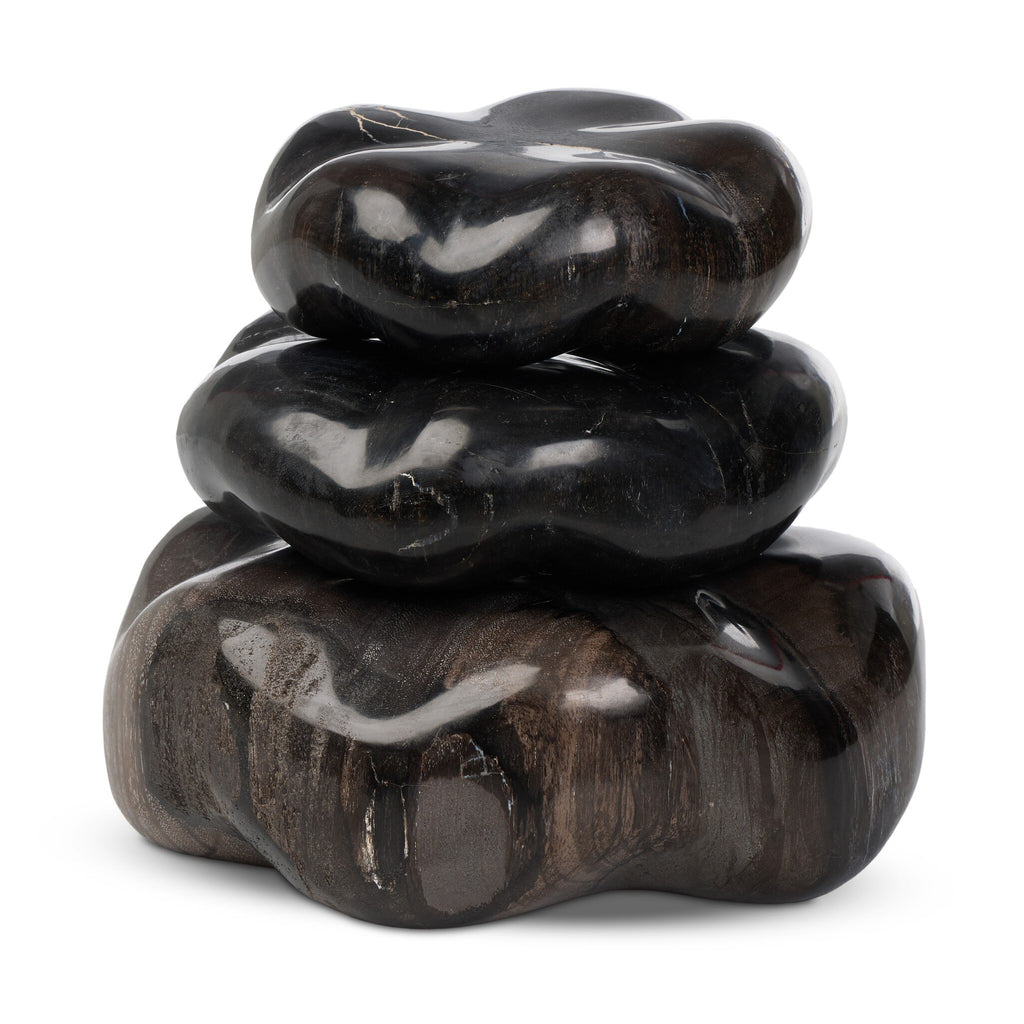 Petrified Wood Organic Sculpture, Set Of 3 - Dark Petrified Wood