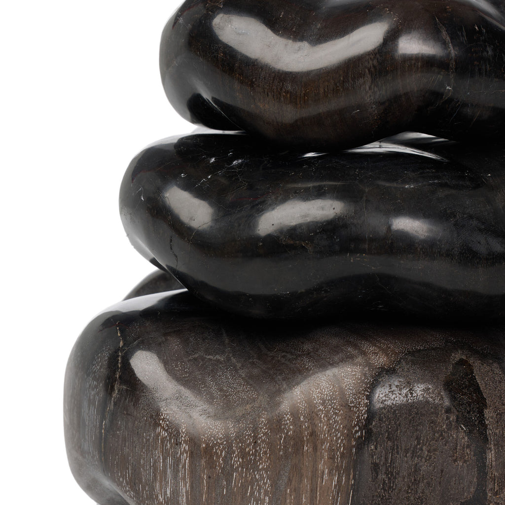 Petrified Wood Organic Sculpture, Set Of 3 - Dark Petrified Wood