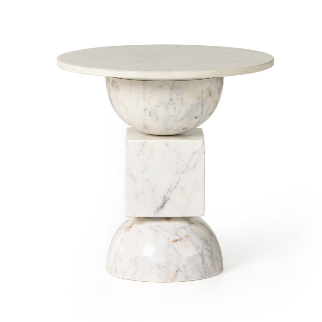 Neda End Table - Polished White Marble
