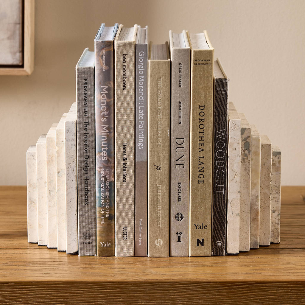 Stepped Bookends - White Travertine