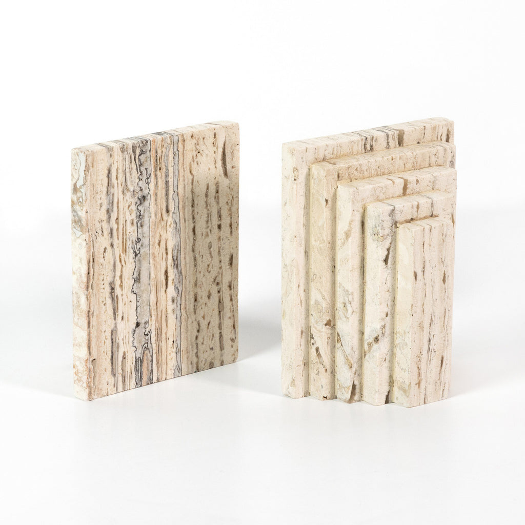 Stepped Bookends - White Travertine