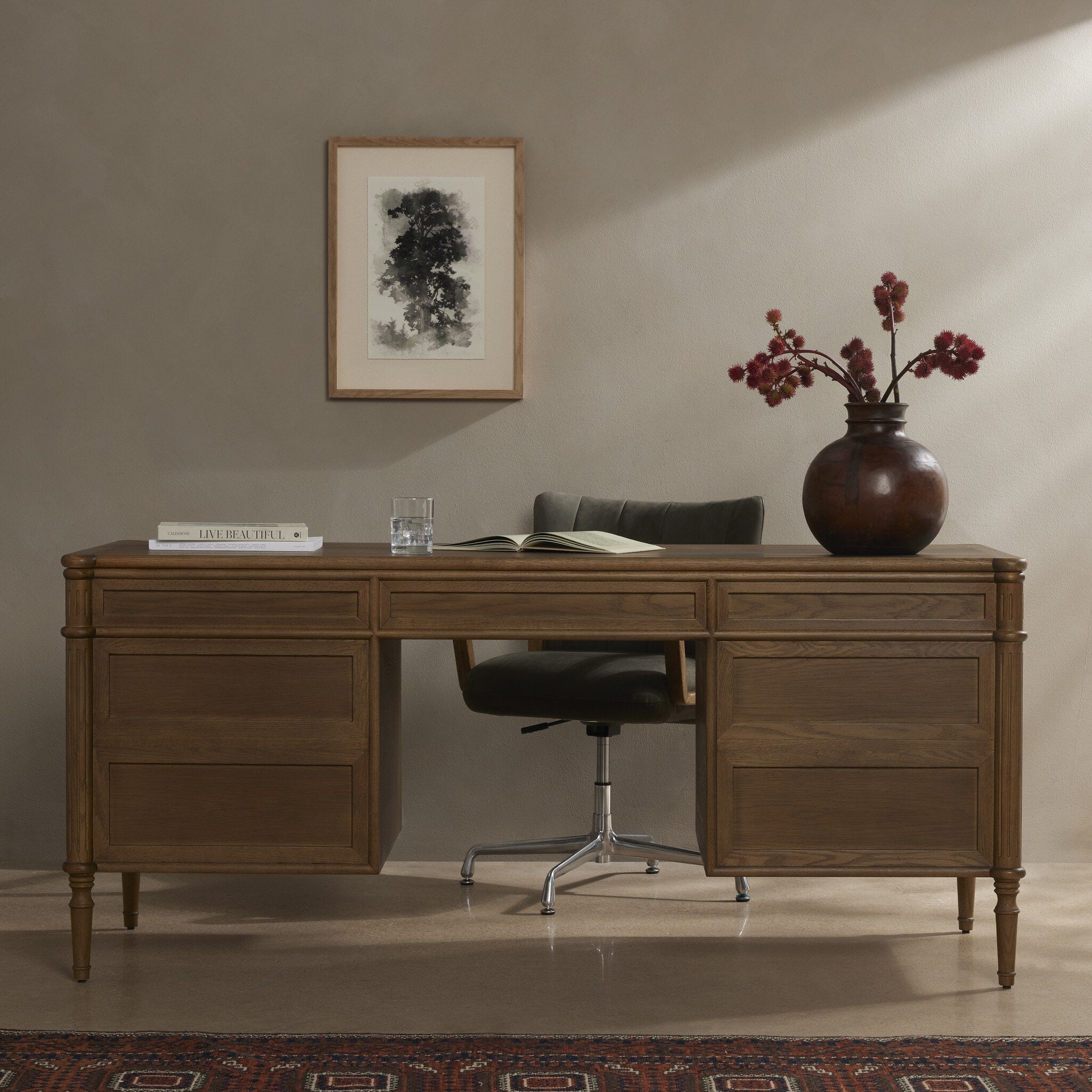 Toulouse Executive Desk - Toasted Oak Veneer