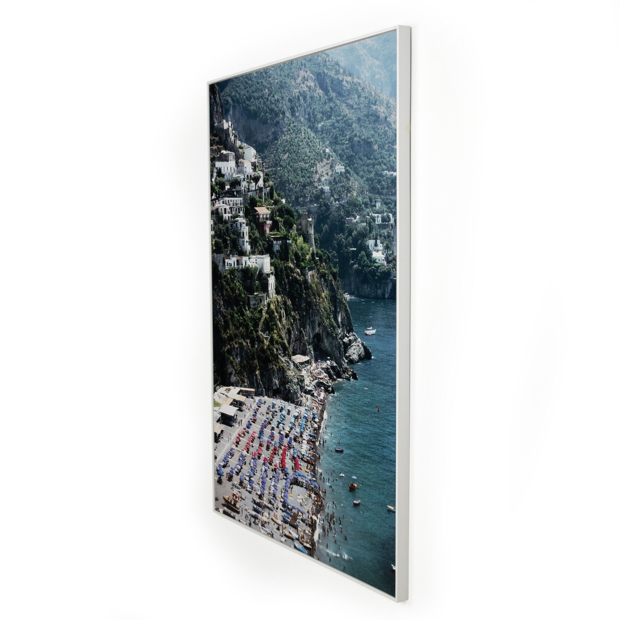 Beach In Positano by Slim Aarons - White Maple Floater
