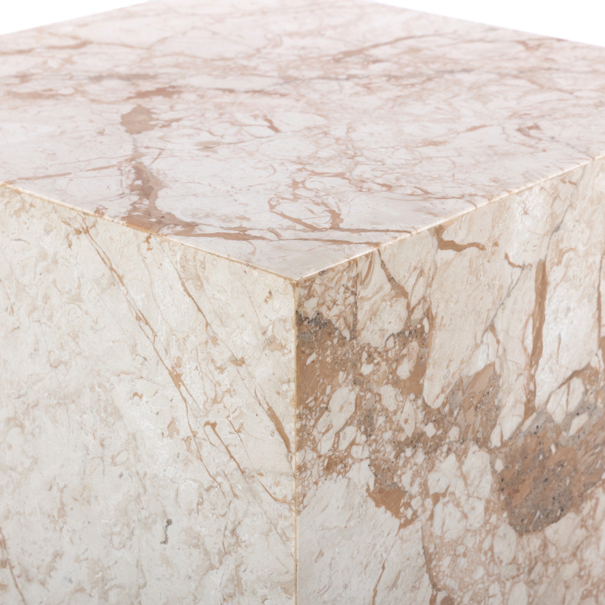 Modern Marble Plinth End Table - Desert Taupe Marble