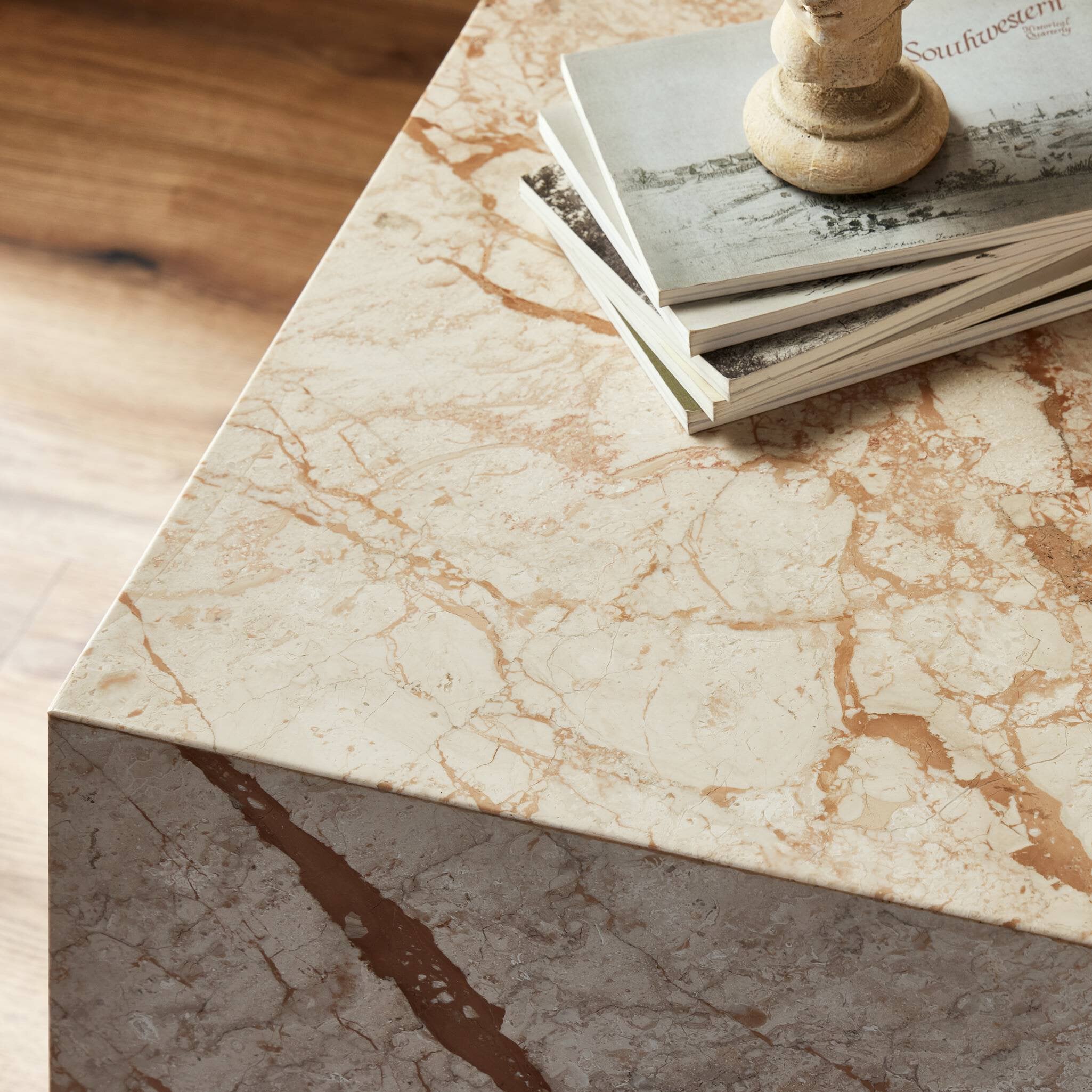 Modern Marble Plinth End Table - Desert Taupe Marble