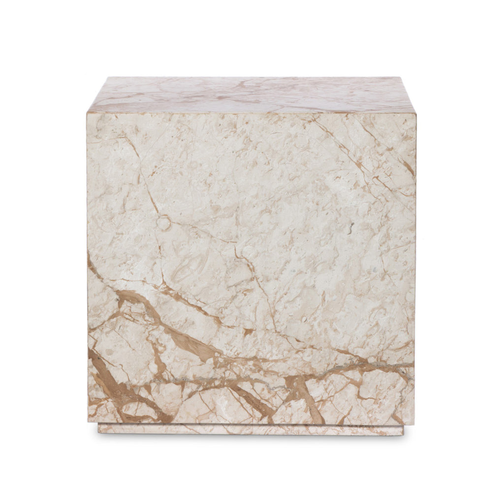 Modern Marble Plinth End Table - Desert Taupe Marble