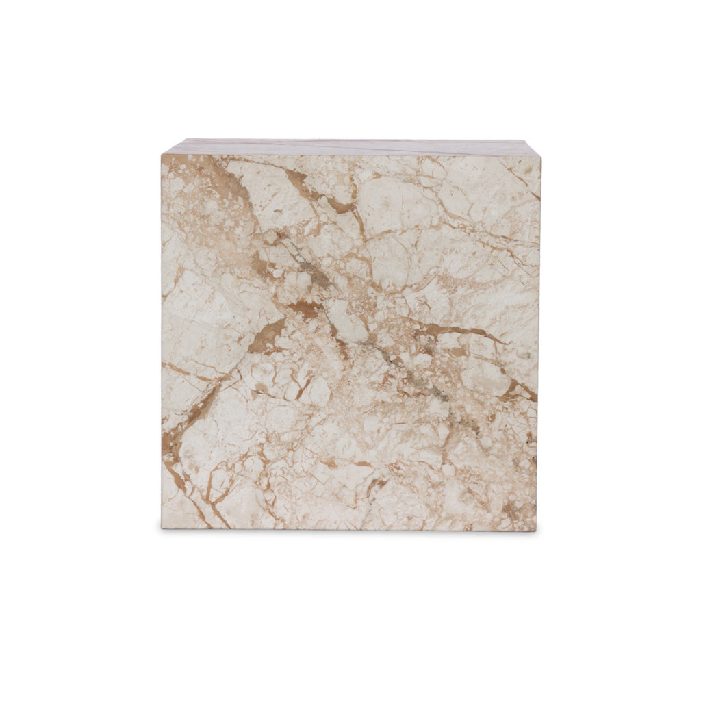 Modern Marble Plinth End Table - Desert Taupe Marble