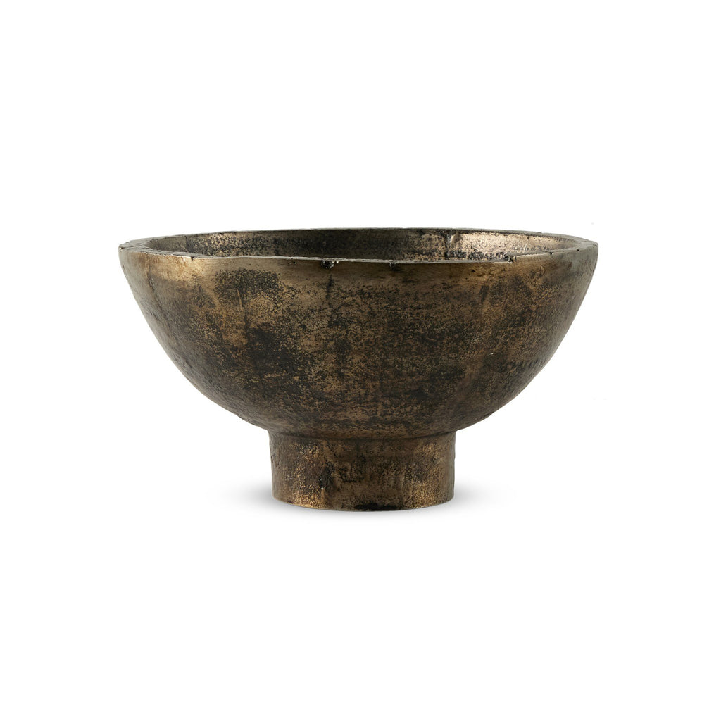 Jagen Outdoor Pedestal Bowl - Rustic Cast Aluminum