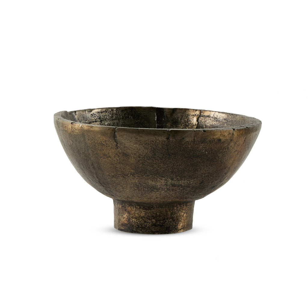 Jagen Outdoor Pedestal Bowl - Rustic Cast Aluminum