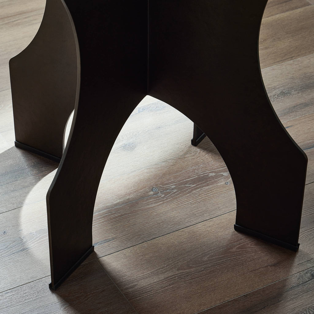 Round Side Table In Solid Iron - Bronze Hammered Textured