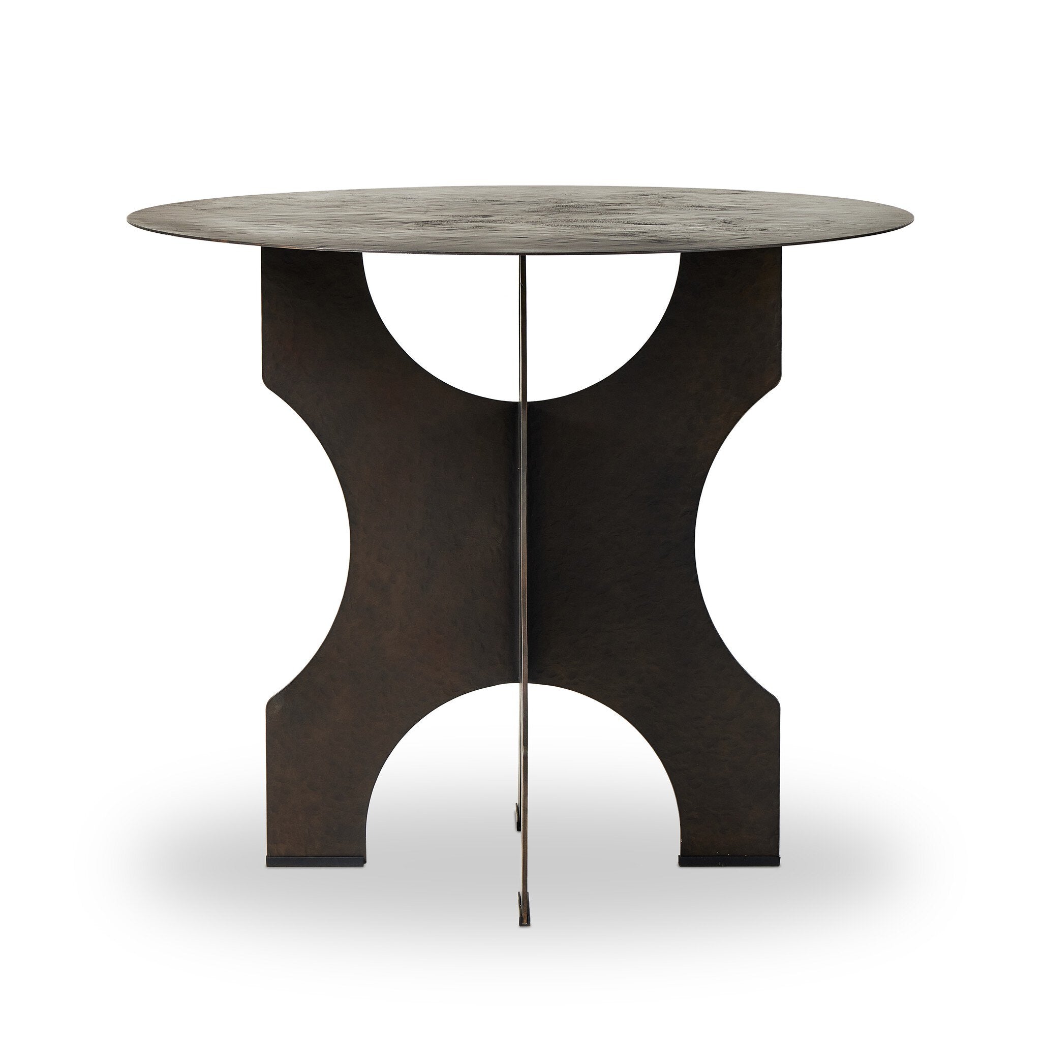Round Side Table In Solid Iron - Bronze Hammered Textured