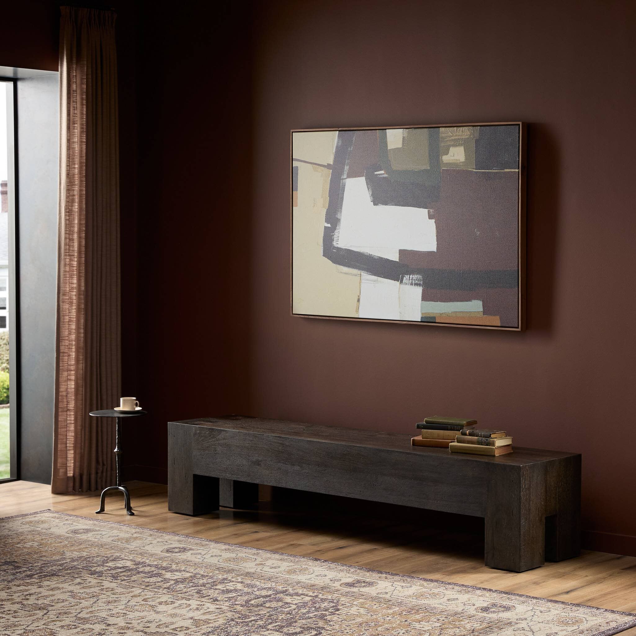 Abaso Large Accent Bench - Ebony Rustic Wormwood Oak