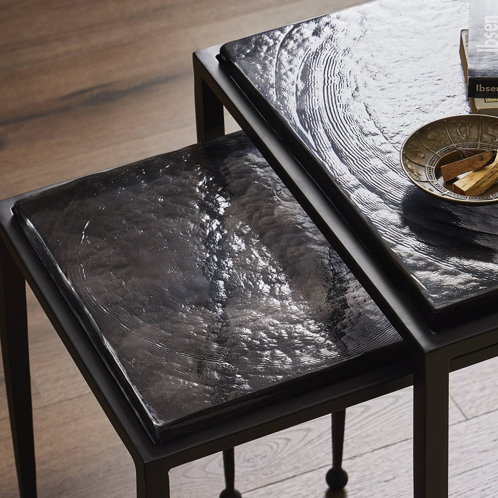Dalston Nesting End Table Set - Smoked Black Cast Glass