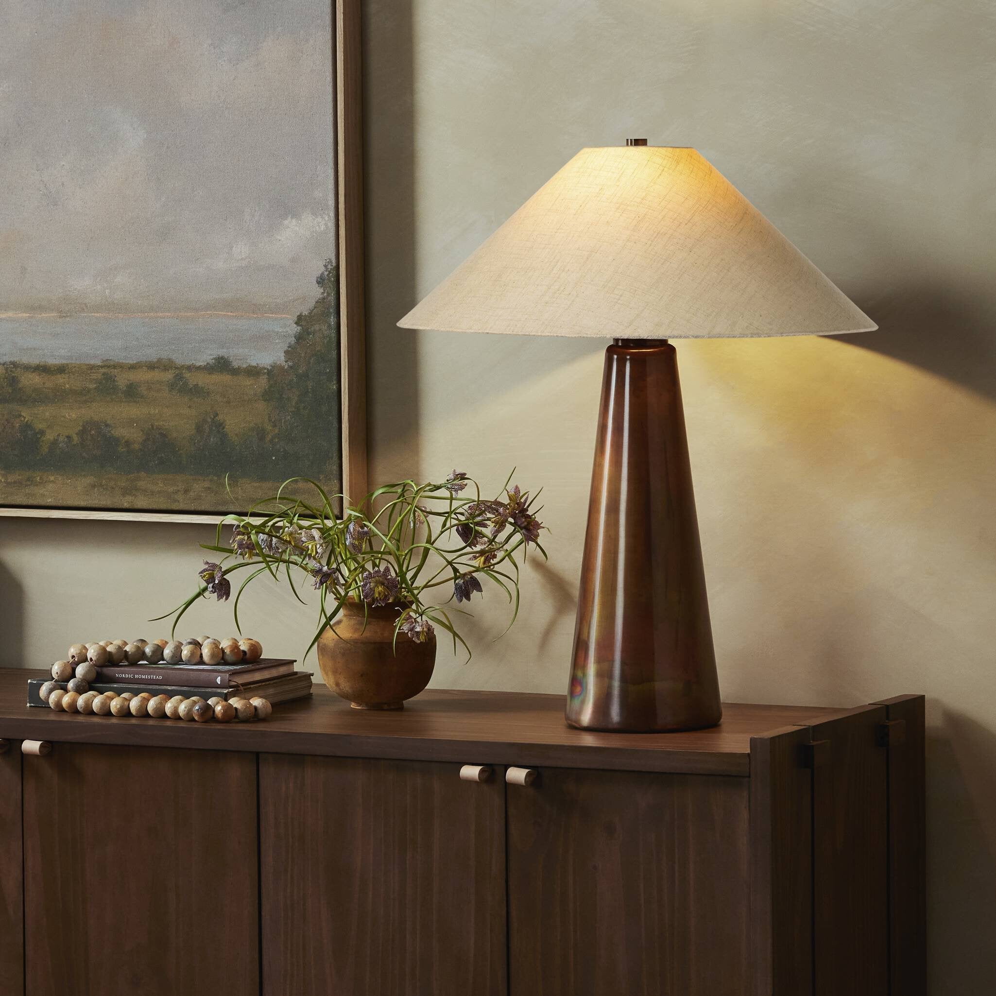 Romani Table Lamp - Iridescent Acid Wash | Linen Shade