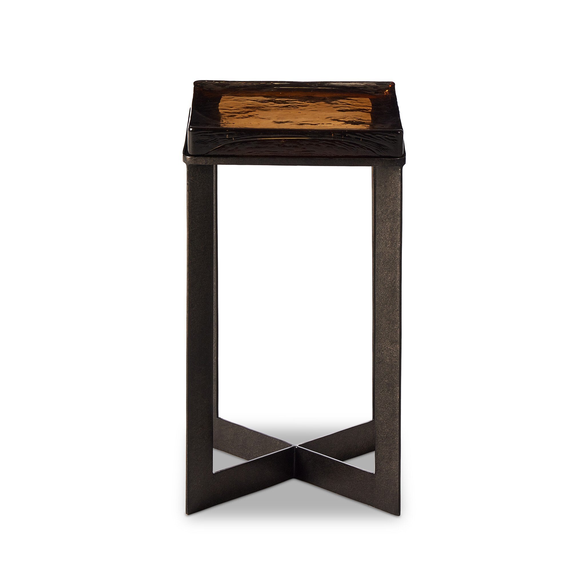 Lennie Cast Glass End Table - Amber Cast Glass