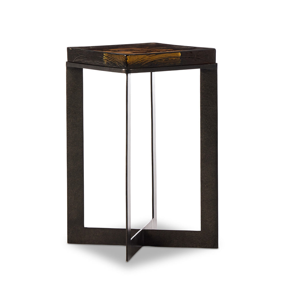 Lennie Cast Glass End Table - Amber Cast Glass