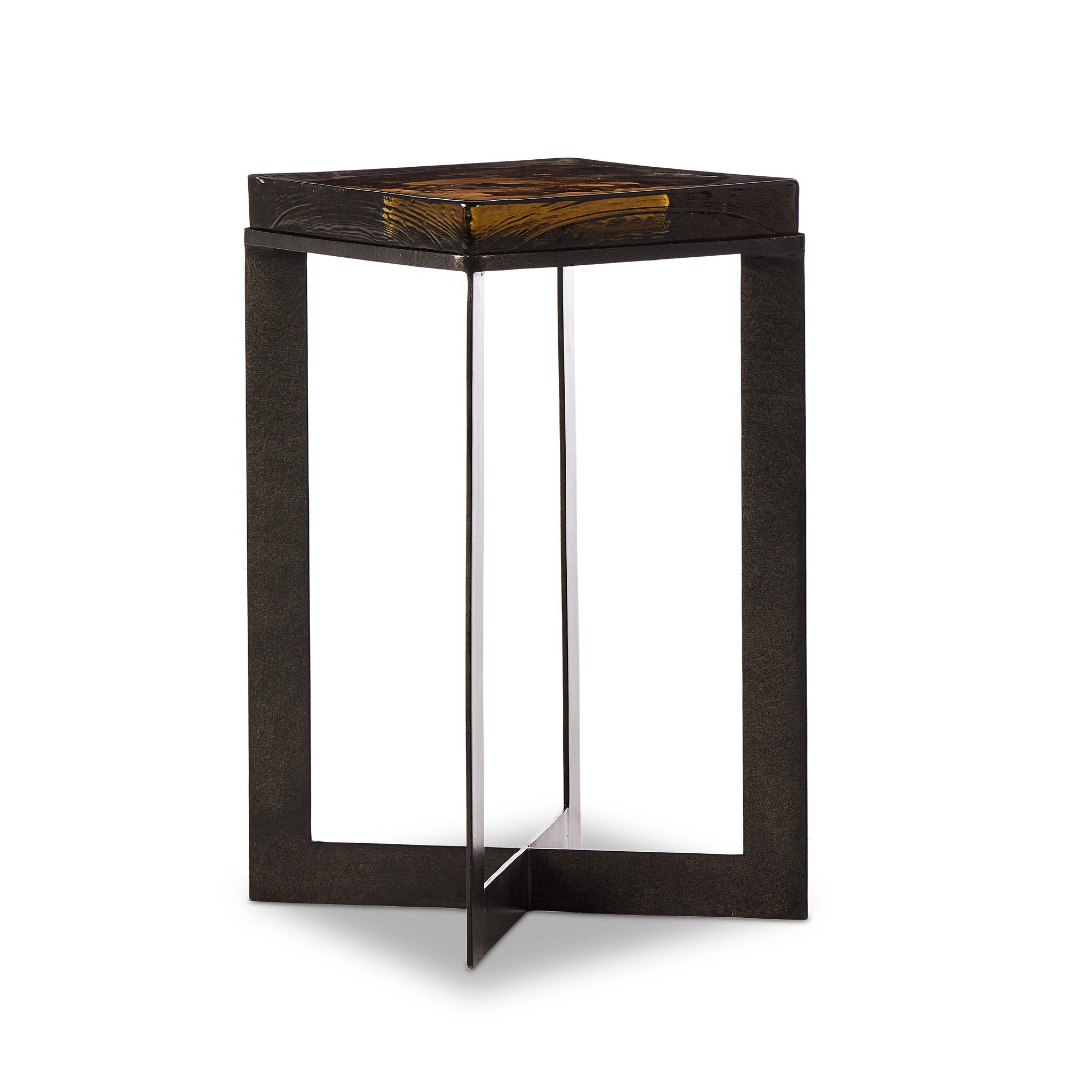 Lennie Cast Glass End Table - Amber Cast Glass
