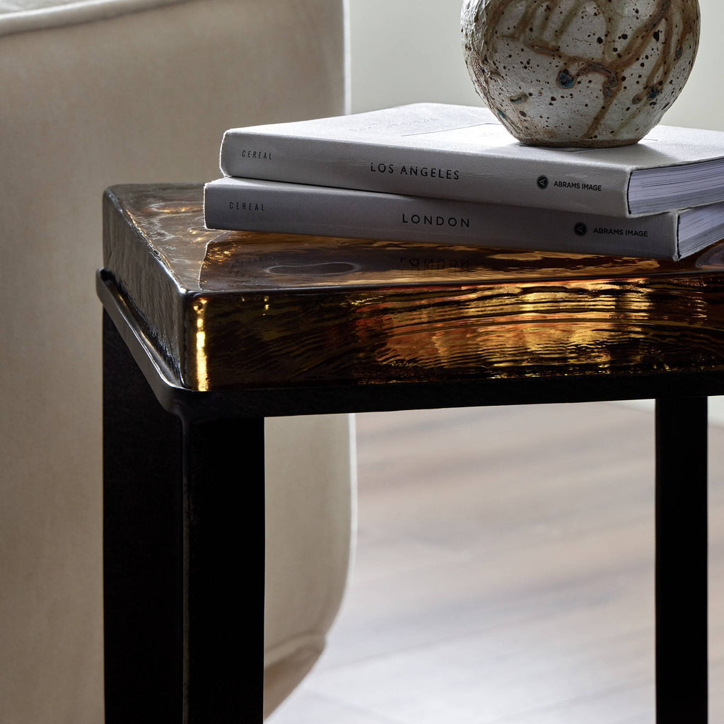 Lennie Cast Glass End Table - Amber Cast Glass