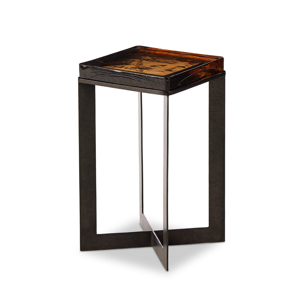 Lennie Cast Glass End Table - Amber Cast Glass