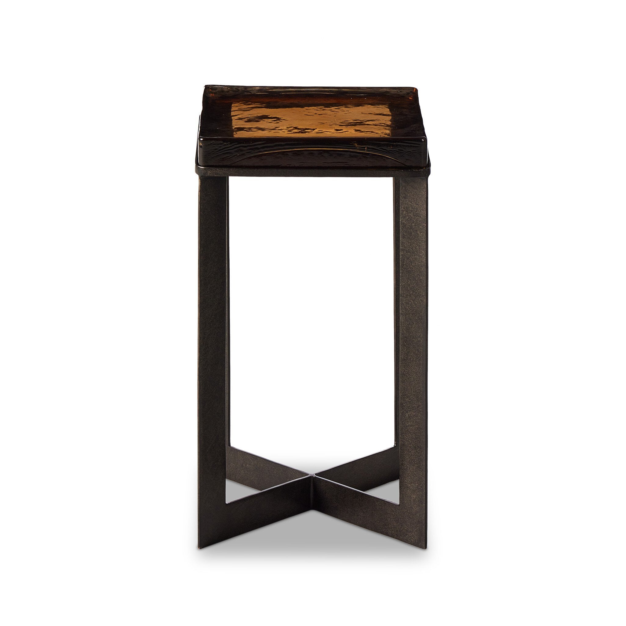 Lennie Cast Glass End Table - Amber Cast Glass