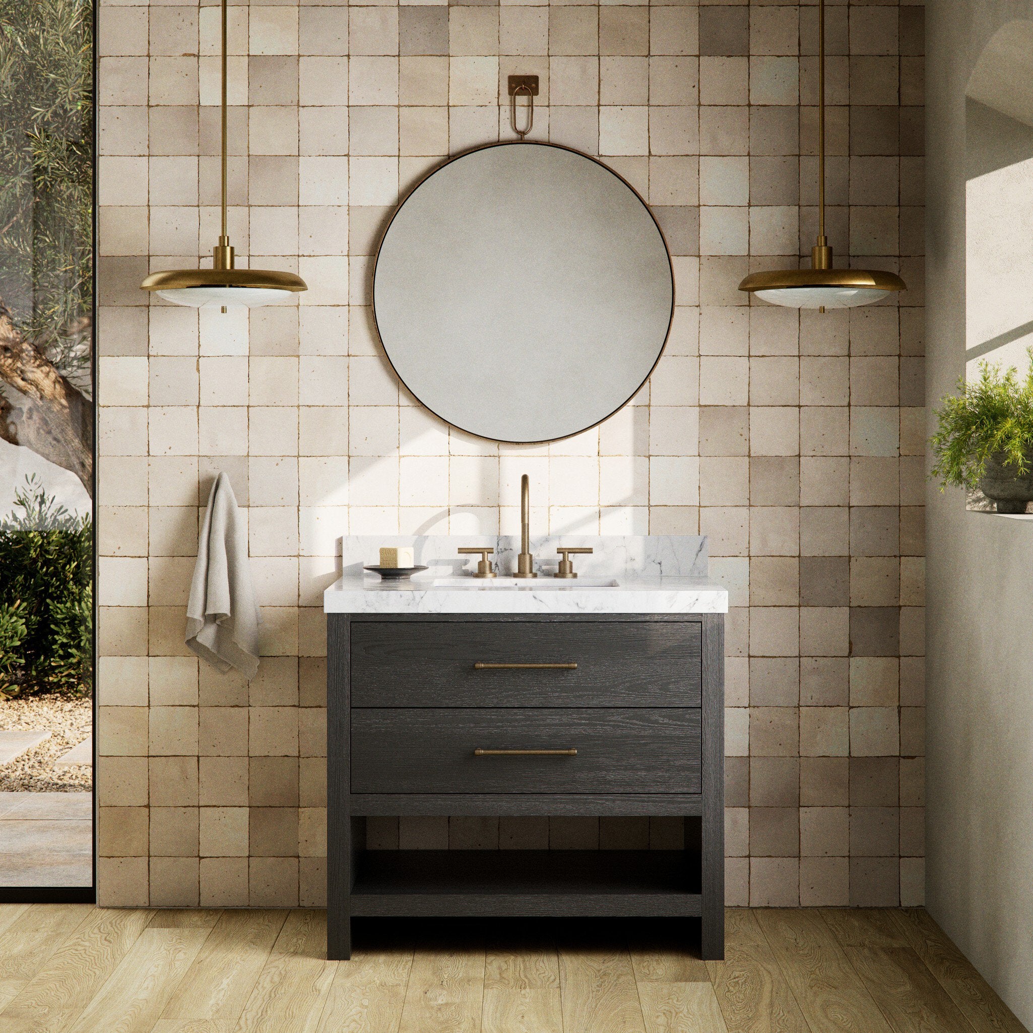 Anthem Single Vanity - Black Wash Oak Veneer