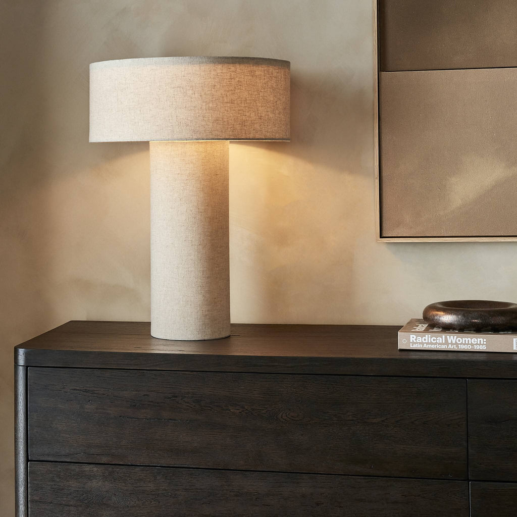 Hensley Table Lamp - Antique Brass Iron | Flax Linen