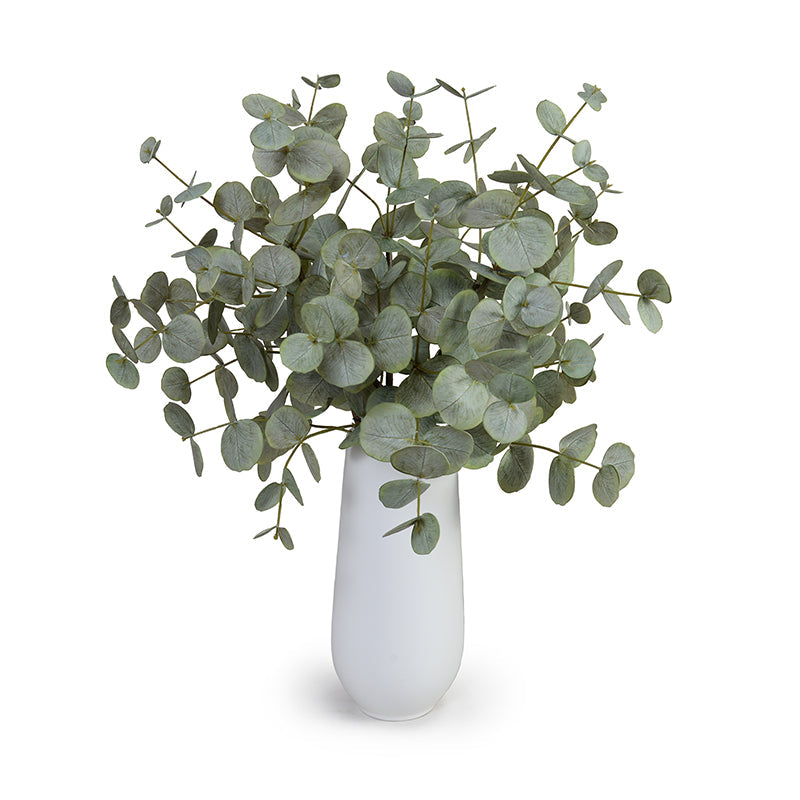 Eucalyptus in Tall Porcelain Vase, 28"H White Porcelain
