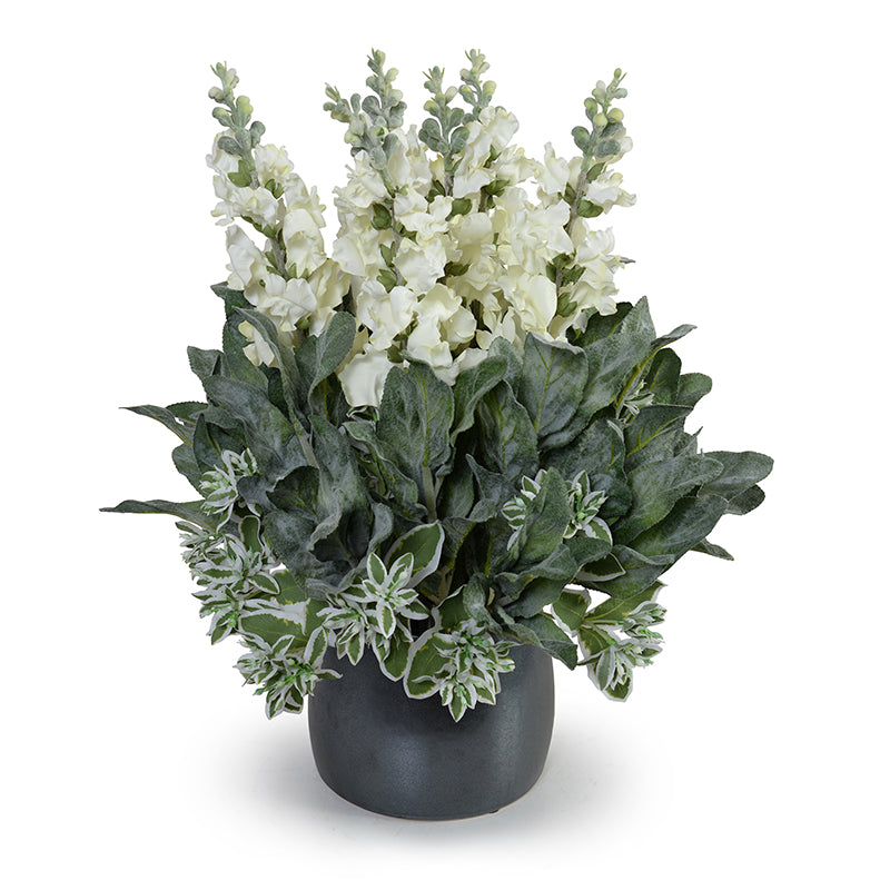 Snapdragons, Lamb's Ear, Euphorbia in Porcelain, 20"H Metallic Black Porcelain